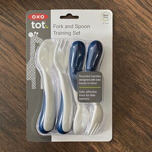 OXO Tot Navy Blue and White Fork & Spoon Training Set (4-piece)